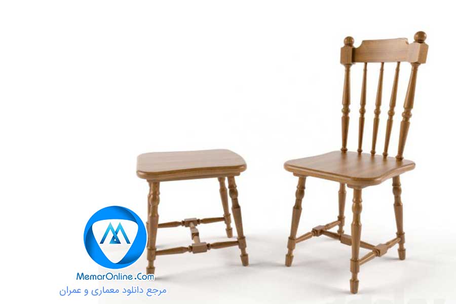 دانلود آبجکت سه بعدی نیمکت و صندلی چوبی کلاسیک تری دی مکس