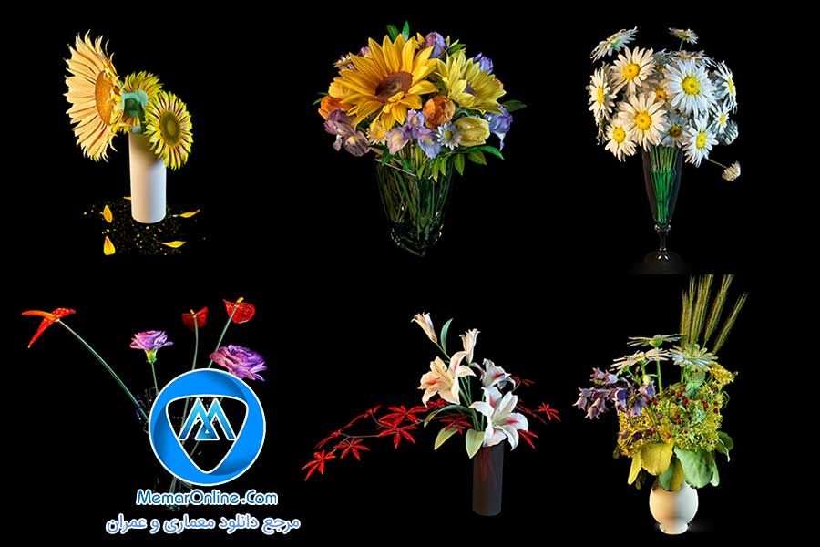 دانلود مجموعه حرفه ای آبجکت گل و گلدان سه بعدی برای تری دی مکس- سری 1