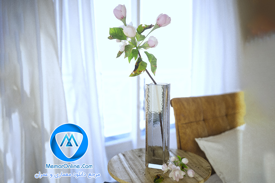 دانلود آبجکت گلدان فانتزی شیشه ای و شاخه گل رز 3dmax