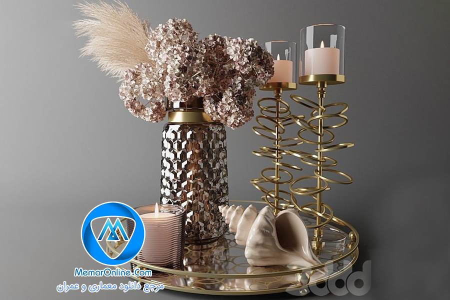 دانلود آبجکت سینی و شمع و شمعدان سه بعدی مکس