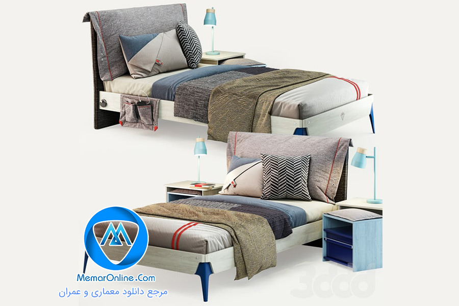 دانلود آبجکت تری دی مکس تخت خواب تک نفری 3dmax