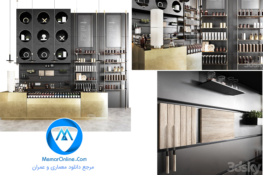 دانلود صحنه آماده کافی شاپ لوکس و مدرن با دقت بالا برای تری دی مکس