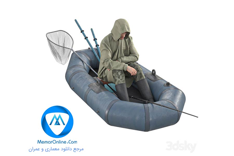 دانلود آبجکت حرفه ای قایق و صیاد ماهیگیر با لوازم صیادی برای تری دی مکس