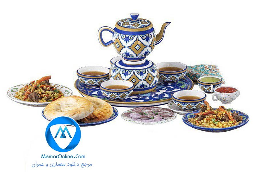 دانلود آبجکت سرویس قوری و فنجان چایی و صبحانه 3dmax