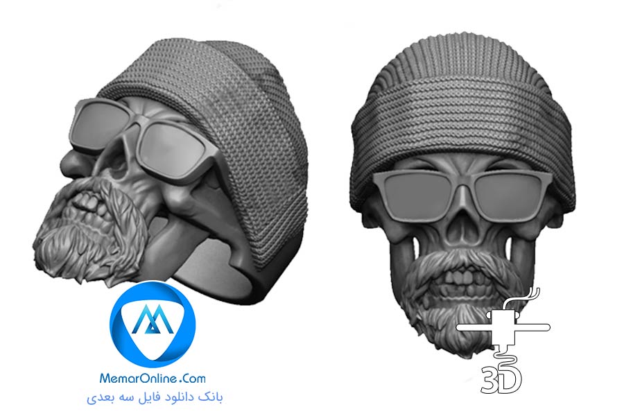 دانلود فایل سه بعدی مدل سازی شده stl رینگ انگشتری طرح اسکلت کلاه دار آماده چاپ سه بعدی