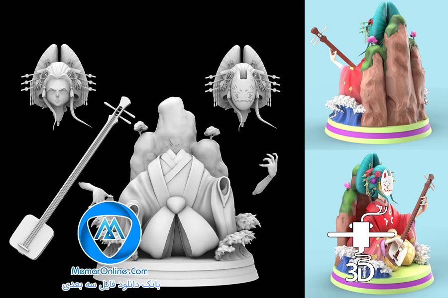 دانلود مدل stl دخترک تار زن آماده برای چاپ یکپارچه 3 بعدی