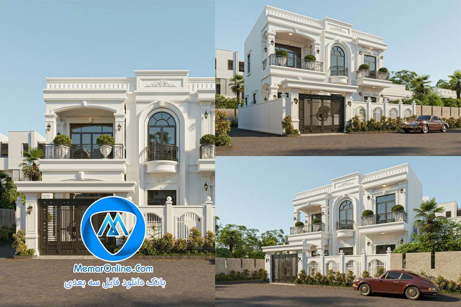 دانلود آبجکت اسکچاپ سه بعدی نما سبک نئوکلاسیک ساختمان