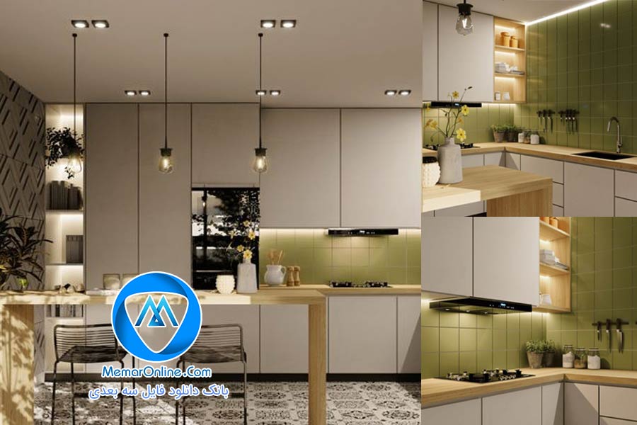 دانلود صحنه آماده آشپزخانه تجهیز شده مدرن برای اسکچاپ