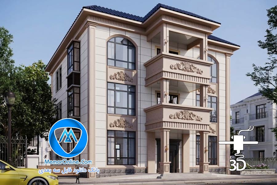 دانلود صحنه آماده نما خارجی ساختمان لوکس مدرن برای تری دی مکس