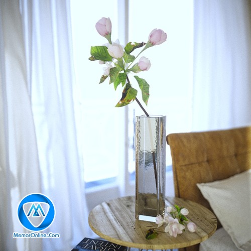 دانلود آبجکت گلدان فانتزی شیشه ای و شاخه گل رز 3dmax