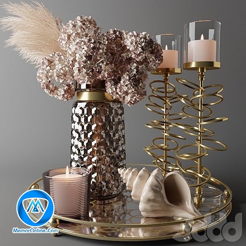دانلود آبجکت سینی و شمع و شمعدان سه بعدی مکس