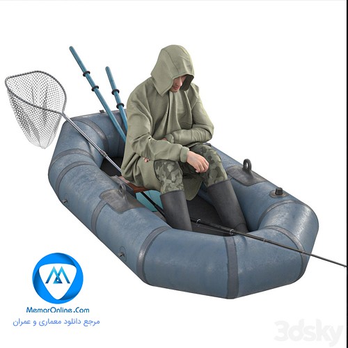 دانلود آبجکت حرفه ای قایق و صیاد ماهیگیر با لوازم صیادی برای تری دی مکس