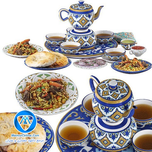 دانلود آبجکت سرویس قوری و فنجان چایی و صبحانه 3dmax