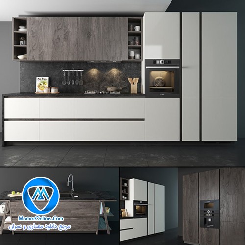 دانلود صحنه آماده به رندر کابینت مدرن آشپزخانه برای 3dmax