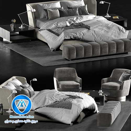 دانلود مدل سه بعدی آبجکت تری دی مکس تخت خواب 2 نفره مدرن