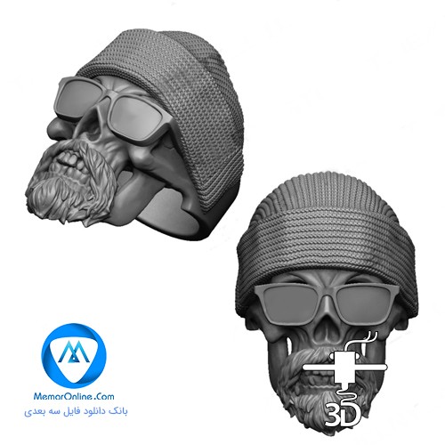 دانلود فایل سه بعدی مدل سازی شده stl رینگ انگشتری طرح اسکلت کلاه دار آماده چاپ سه بعدی