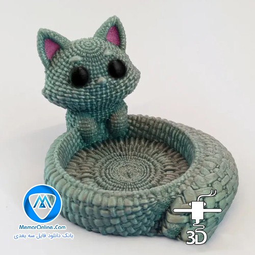 دانلود مدل سه بعدی stl آماده به چاپ دکوری گربه و حوضچه