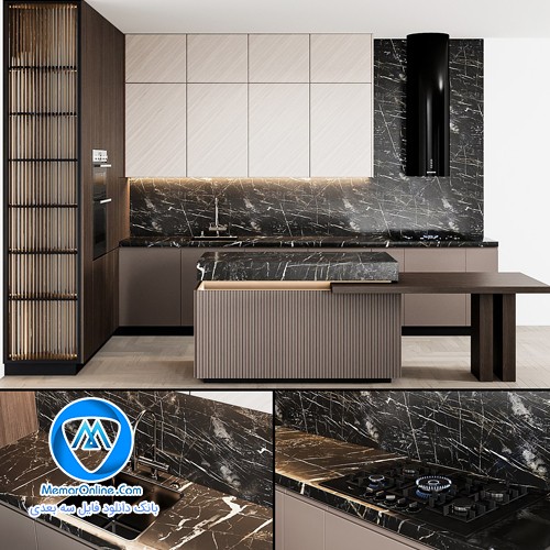 دانلود صحنه آماده آشپزخانه مدرن + جزیره 3dmax