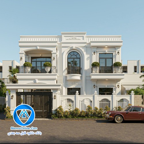 دانلود آبجکت اسکچاپ سه بعدی نما سبک نئوکلاسیک ساختمان