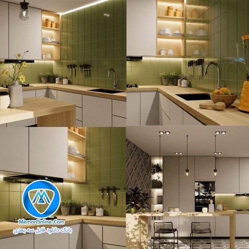 دانلود صحنه آماده آشپزخانه تجهیز شده مدرن برای اسکچاپ