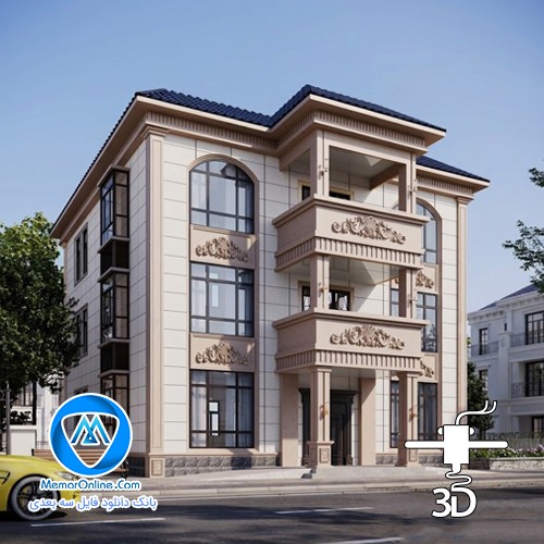 دانلود صحنه آماده نما خارجی ساختمان لوکس مدرن برای تری دی مکس