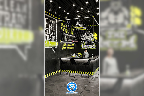 بوفه لوکس باشگاه بدنسازی با ترکیب سنگ مرمر و فلز