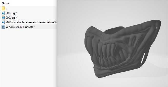 دانلود فایل سه بعدی سازی شده نیم فیس ماسک ونوم فرمت stl آماده برای چاپ